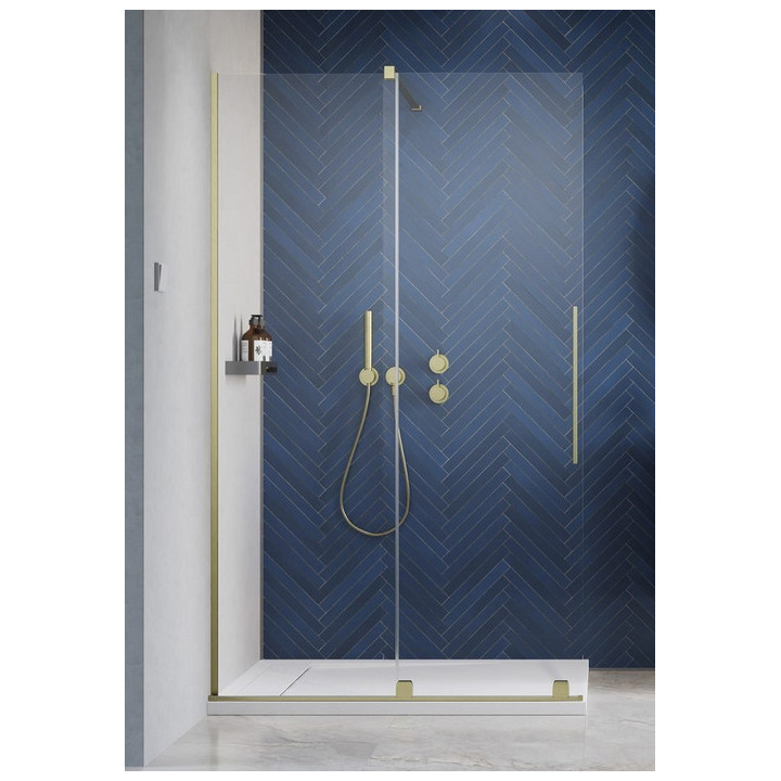 Kabina prysznicowa Radaway Furo Brushed Gold Walk-in 1200x2000 mm, ze stabilizatorem poprzecznym, wersja prawa - szkło przejrzys
