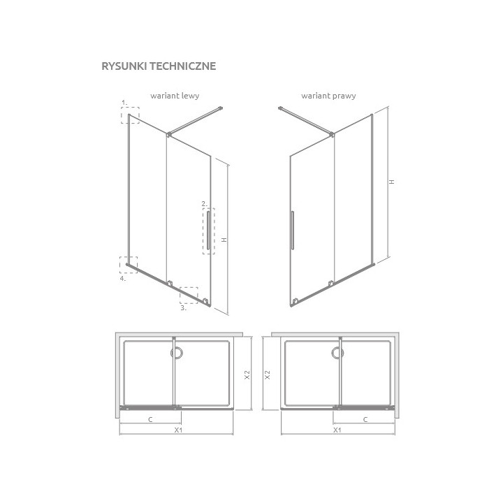 Kabina prysznicowa Radaway Furo Brushed Gold Walk-in 1200x2000 mm, ze stabilizatorem poprzecznym, wersja prawa - szkło przejrzys