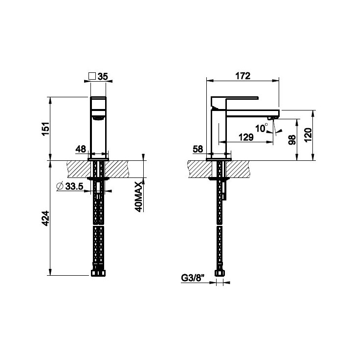 Bateria umywalkowa wysoka Gessi Rettangolo  wysokośc 296 mm chrom- sanitbuy.pl
