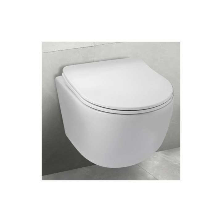 Miska podwieszana WC Balneo Luna Tornado 36,5x48,5 cm, biała bez kołnierza z deską wolnoopadającą z duroplastu