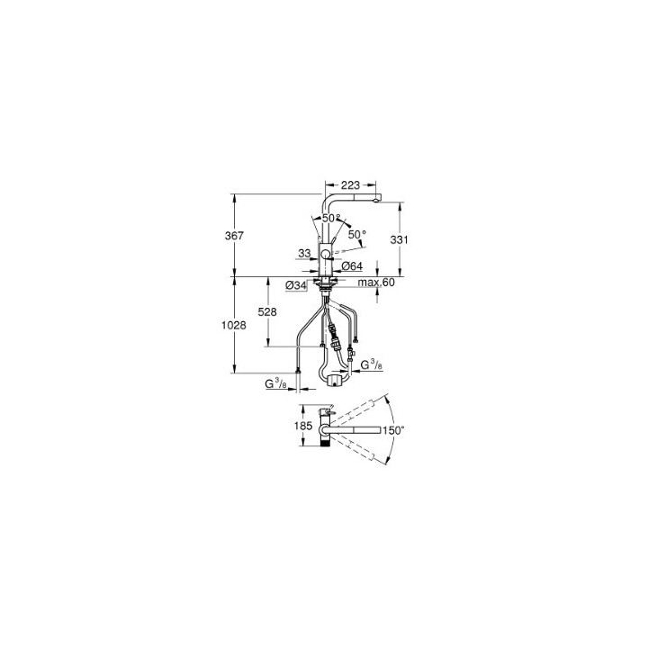 Bateria filtrująca z wyciąganą wylewką, GROHE BLUE PURE MINTA - chrom