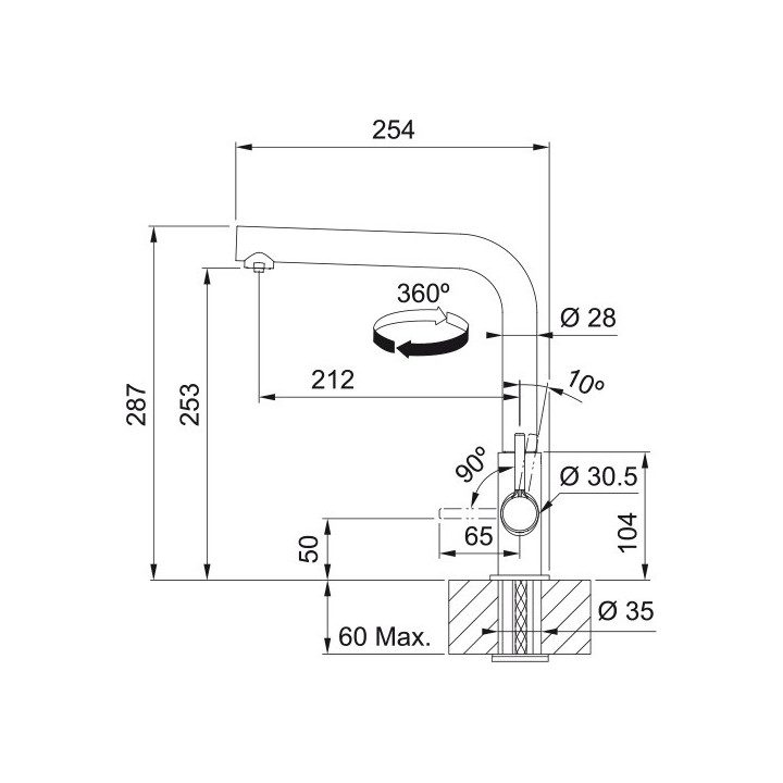 Bateria kuchenna Franke Neptune Evo , wysokość 294mm, obrotowa i wyciągana wylewka, czarny mat