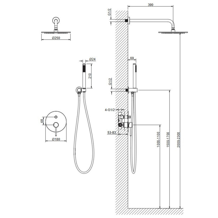 Bateria umywalkowa Blue Water Boston podtynkowa, z korkiem klik-klak - nikiel