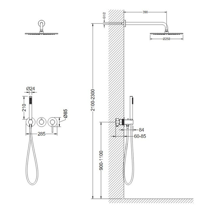 Zestaw prysznicowy Blue Water Boston podtynkowy z deszczownicą okrągłą 25 cm i prysznicem - nikiel