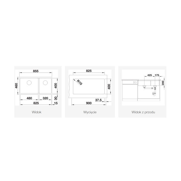 Zlewozmywak Blanco Subline 480/320-U Siligranit PuraDur 85,5x40cm 2 kom bez korka, tartufo