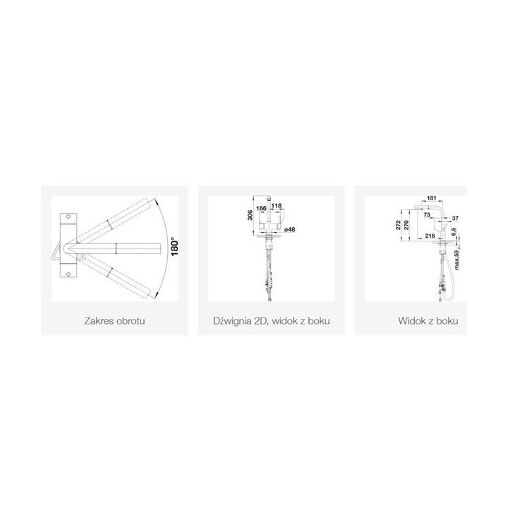 Bateria kuchenna Blanco Fontas-S II, wyciągana wylewka, dwuobwodowa - satin gold