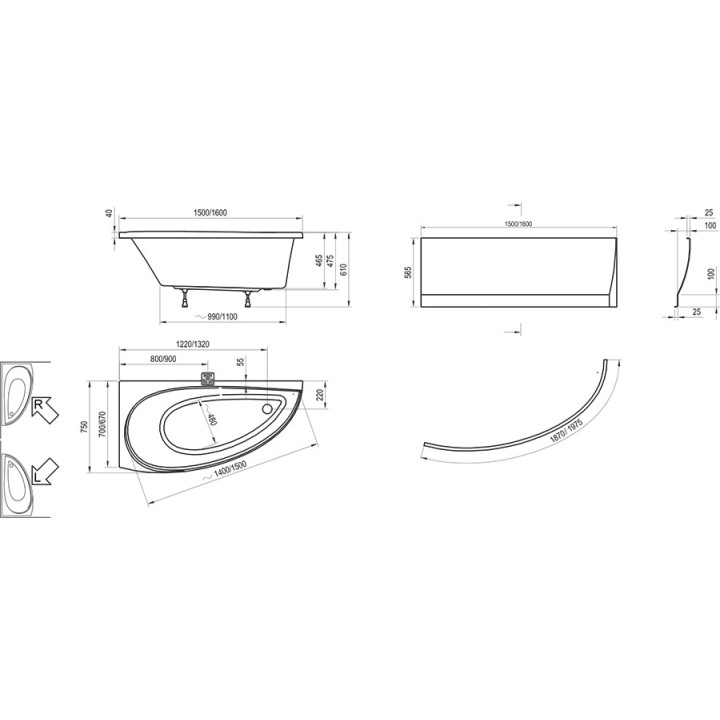 Wanna Ravak Avocado niesymetryczna lewa 160x75 cm