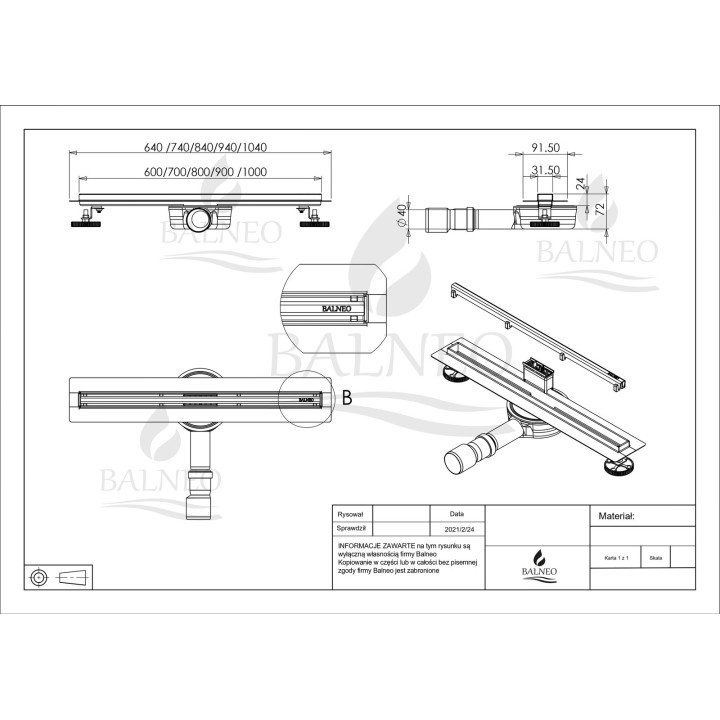 Wanna wolnostojąca Balneo Parma 170x72 cm biała akrylowa, z przelewem i korkiem białym