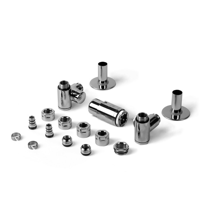 Zestaw Terma trójosiowy termostatyczny Integra Al In One, z możliwością montażu grzałki, wersja lewa - chrom