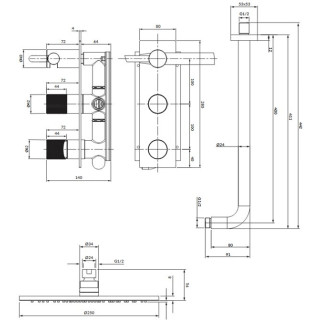 System prysznicowy Omnires Contour, podtynkowy, 2 wyjscia wody, deszczownica okrągła 250mm, słuchawka 1-funkcyjna, złoty szczotk