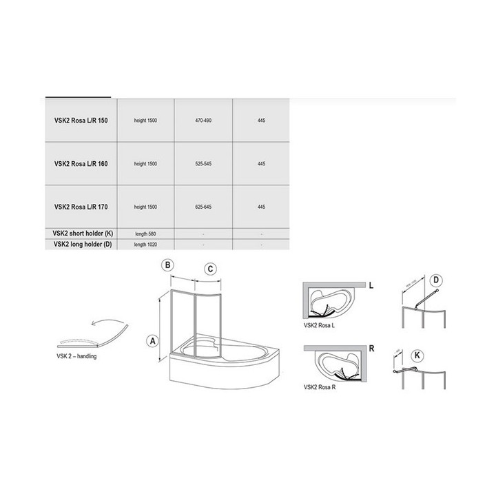 Parawan nawannowy Ravak VSK2 160 L Rain- sanitbuy.pl