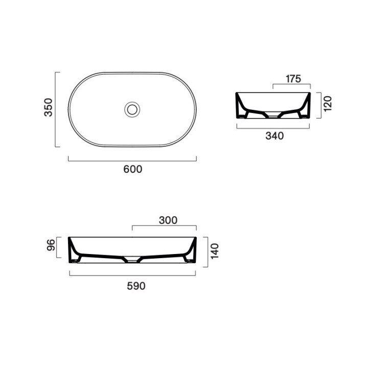 Umywalka nablatowa Catalano Zero 60x35 cm, bez przelewu, bez otworu na baterie - tortora satin