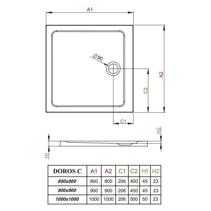 Brodzik Dolphi Radaway Doros C kwadratowy 80x80 cm- sanitbuy.pl