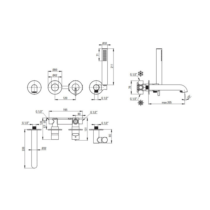 Bateria wannowa z zestawem prysznicowym podtynkowa, Deante Silia, chrom