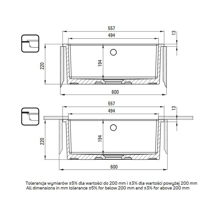 Zlewozmywak granitowy Deante Magnetic, 56x50cm, wpuszczany w blat - czarny