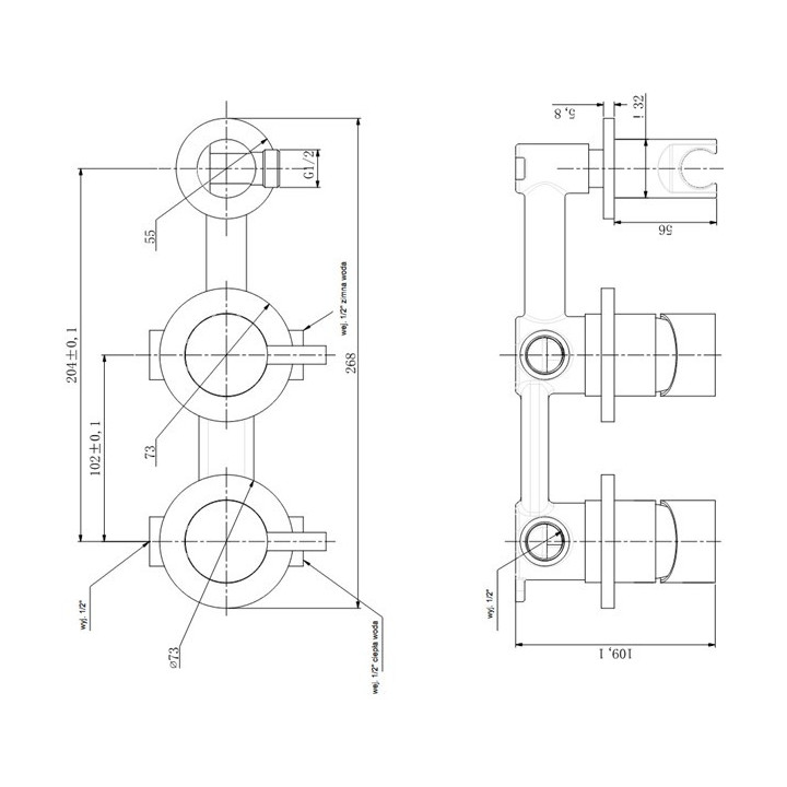 Bateria wannowa 3-otworowa Kohlman Axel, stojąca, wylewka 190mm, 2 wyjścia wody, zestaw natryskowy, złoty połysk