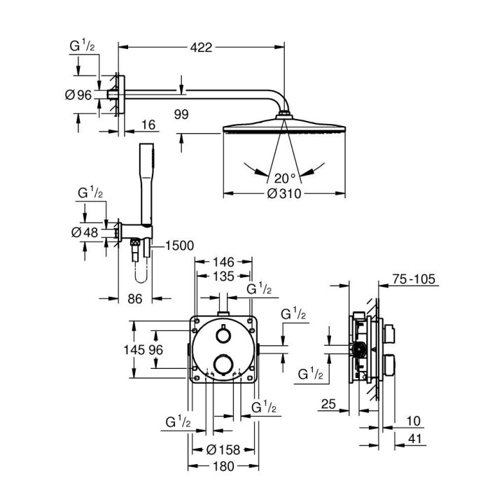Zestaw prysznicowy Grohe Rainshower Cosmopolitan 210, podtynkowy, bateria termostatyczna, chrom