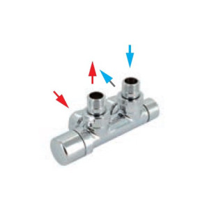 Zestaw zaworowy Zehnder typ P (wersja prawa), do podłączenia środkowego 50 mm, regulacyjny, z możliwością podłączenia głowicy te