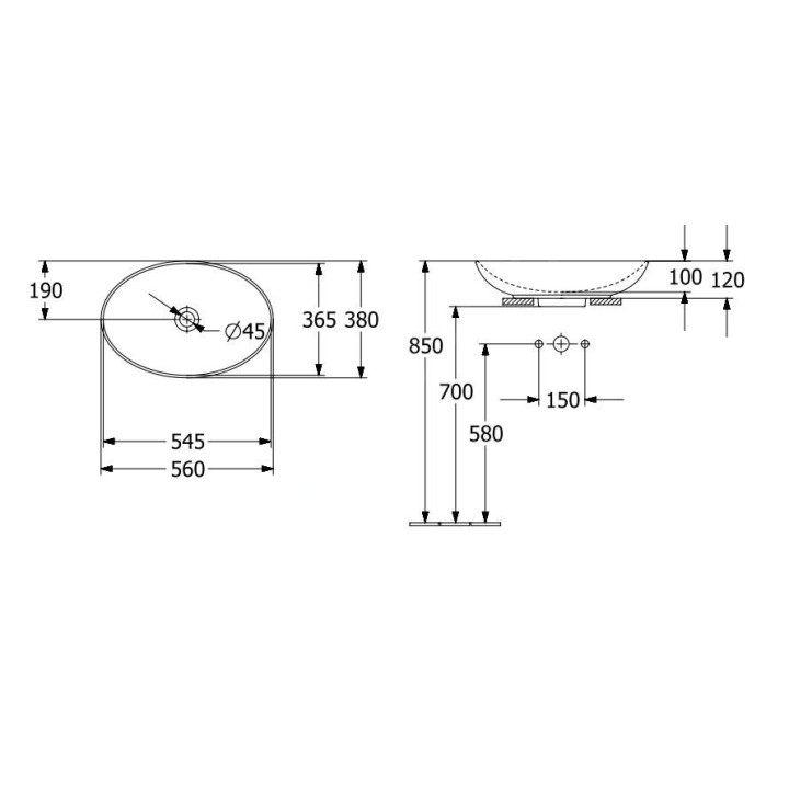 Umywalka nablatowa Villeroy & Boch Loop & Friends, 56x38cm, owalna, z przelewem, Stone White CeramicPlus