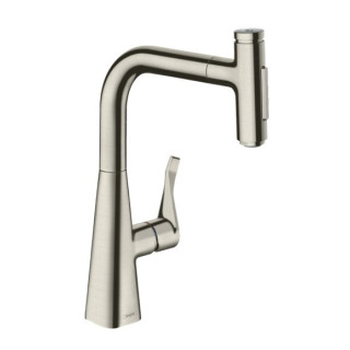 Bateria kuchenna Hansgrohe Metris Select M71, jednouchwytowa 320, wyciągana wylewka, 2jet, sBox - stal szlachetna finish