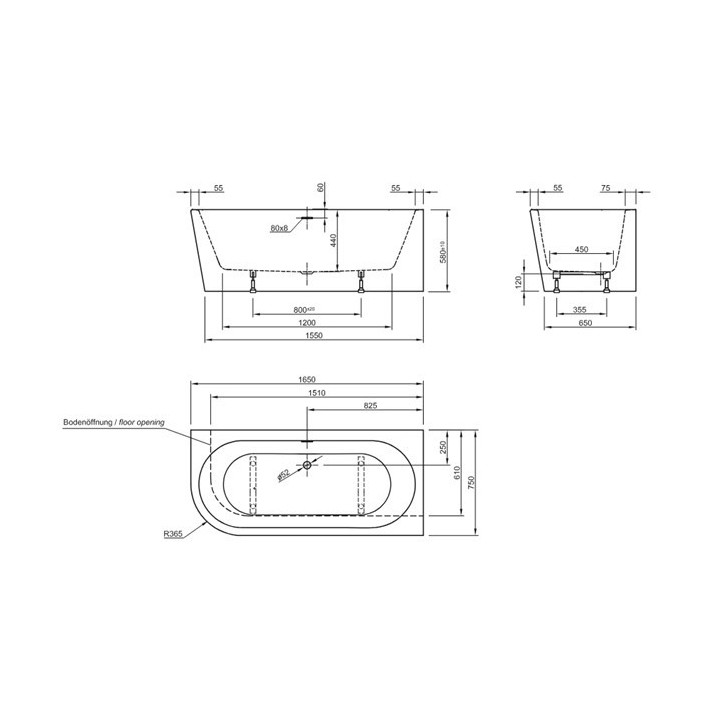 Wanna wolnostojąca Roca Eternity Wall 165x75,5 cm biała