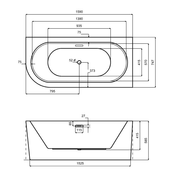 Avita A-line z przelewem szczelinowym, 160x75cm, wersja lewa, akrylowa, biała