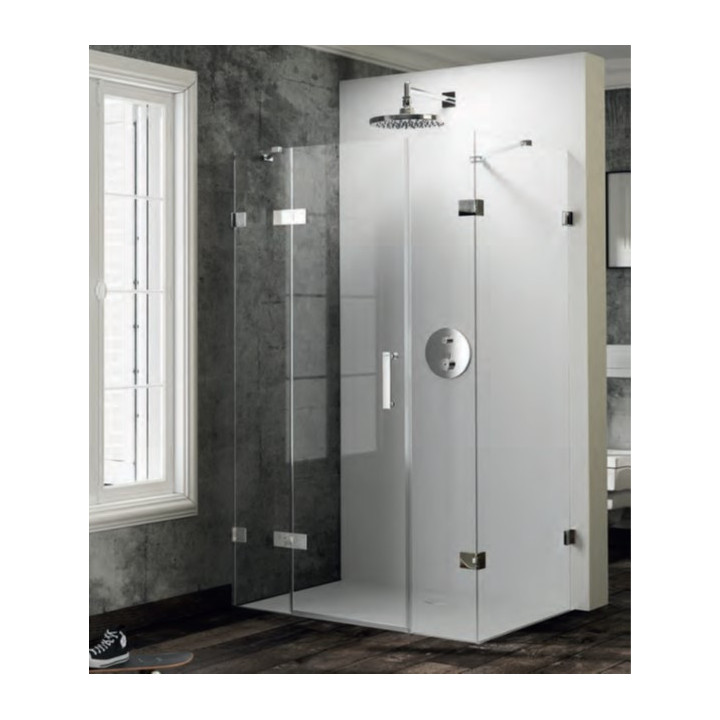 Kabina prysznicowa 4-kąt bezramowa Huppe SolvaPro, drzwi skrzydłowe ze stałym segmentem i ścianką boczną, mocowanie prawe, 700-1