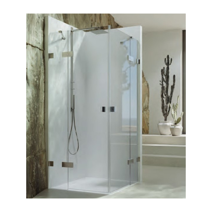 Drzwi skrzydłowe Huppe SolvaPro, bezramowe 4-kąt ze stałym segmentem, częścią boczną i ścianką boczną, mocowanie prawe, 900-1200