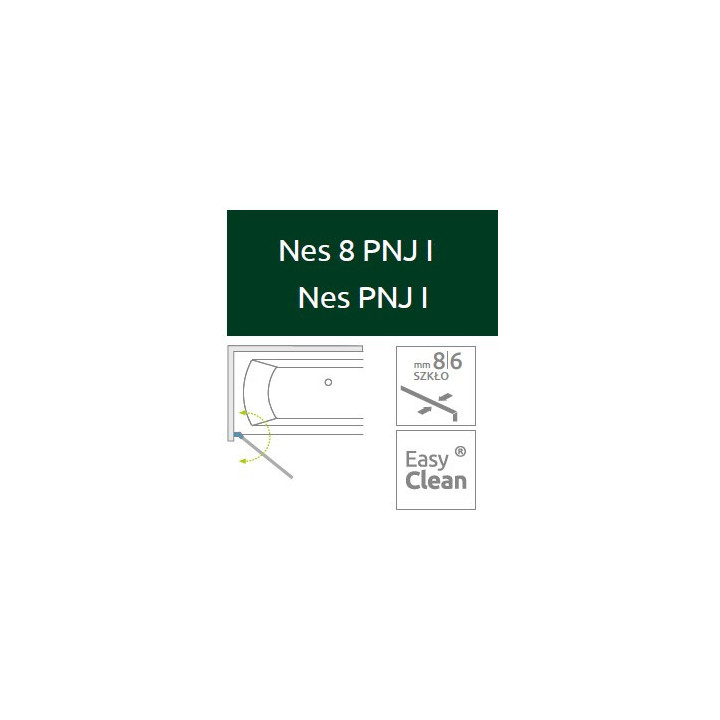 Parawan nawannowy Radaway Nes Black PNJ I Factory, lewy, szkło przejrzyste, czarna kratka, 90x150cm, czarny profil