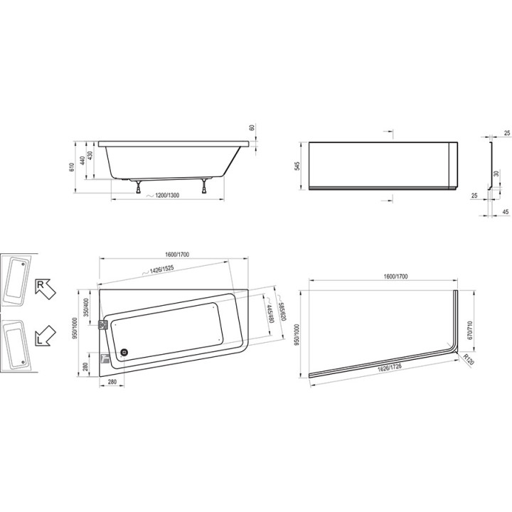 Wanna narożna Ravak 10º 170x100 cm lewa akrylowa, biała