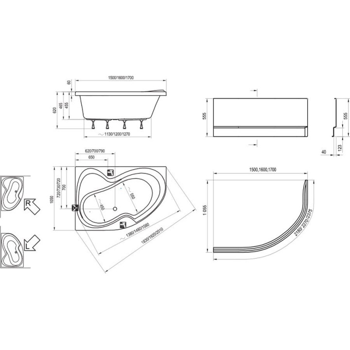 Wanna Ravak Rosa II niesymetryczna prawa 150x105 cm