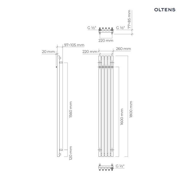 Grzejnik dekoracyjny Oltens Stang 180x31,5 cm - biały