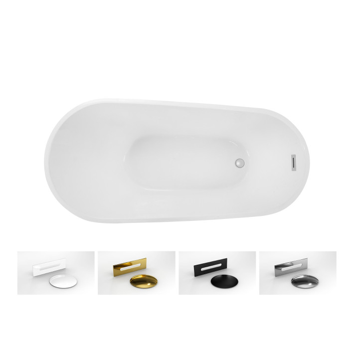 Wanna wolnostojąca Besco Navia 150x80 cm owalna biała, maskownica syfonu z przelewem biała