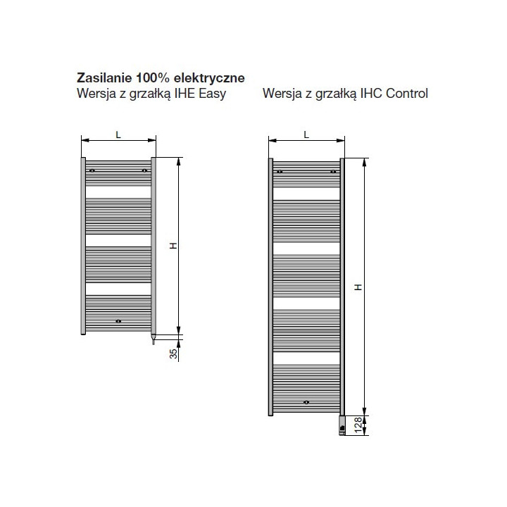Grzejnik elektryczny Zehnder Subway 129,1 x 45 cm z wbudowaną grzałką po prawej stronie - biały