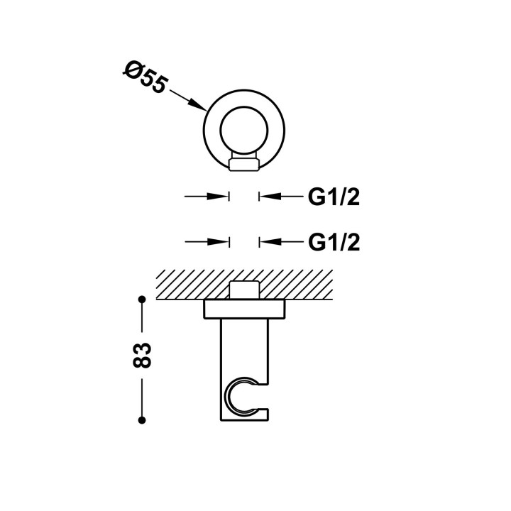 Podstawa stała z przyłączem wody do słuchawki prysznicowej z wężem, Tres Complementos Ducha - Biel Matowa