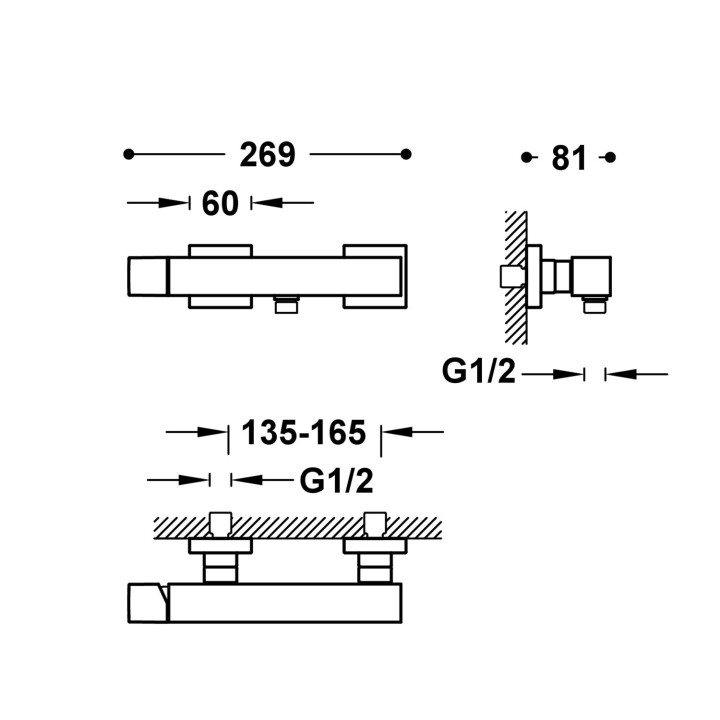 Bateria Tres Cuadro-Tres natryskowa ścienna ze słuchawką- sanitbuy.pl