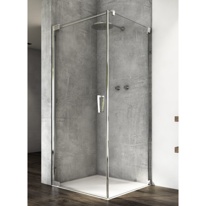 Drzwi wahadłowe jednoczęściowe z elementem stałym w linii, SanSwiss Cadura - Srebrny połysk