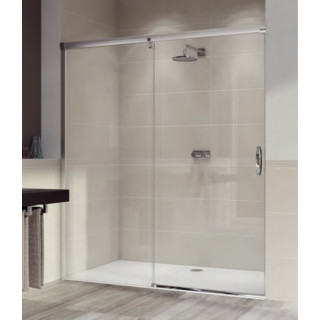 Drzwi suwane Huppe Aura Elegnace 1 częściowe ze stały segmentem, prawe, 90x200 cm, szkło przeźroczyste, profil srebrny połysk