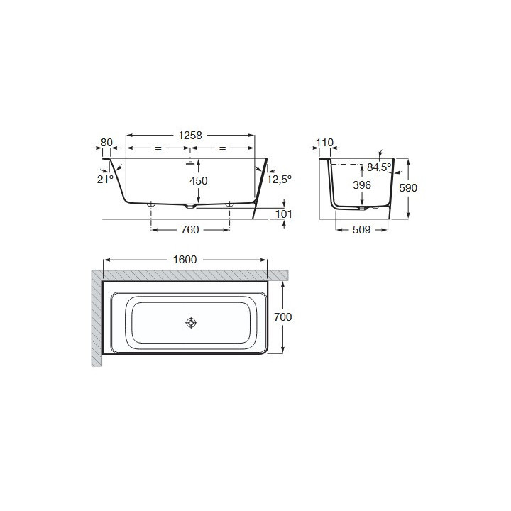Wanna narożna asymetryczna Roca Easy lewa, biała, akrylowa, 150 x 80 cm, nóżki w zestawie