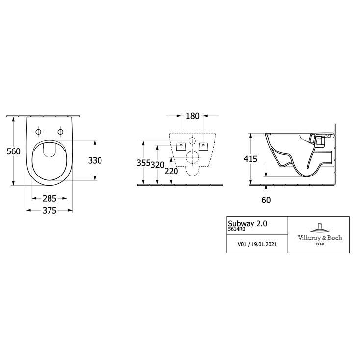 Miska Villeroy & Boch Subway 2.0 wisząca 375x565 bez kołnierza- sanitbuy.pl