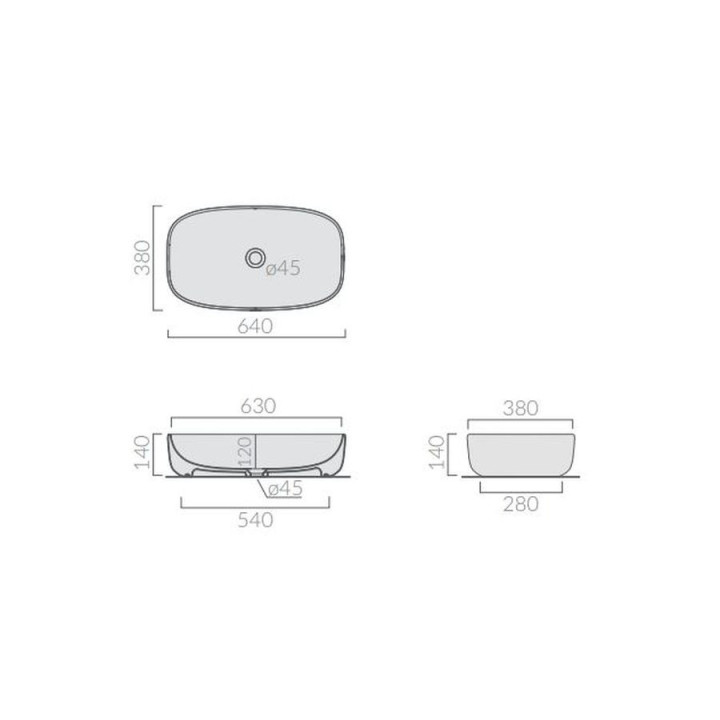 Umywalka nablatowa Galassia Dream biała, 64 x 38 x 14 cm, bez przelewu, bez otworu na baterię