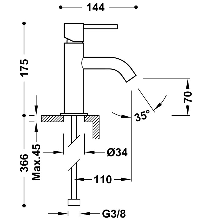 Bateria umywalkowa Tres Study Colors, stojąca, wysokość 175mm, złoty matowy
