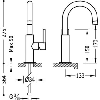 Bateria umywalkowa  Study - Tres, wys. 27,5 cm z obrotową wylewką - sanitbuy.pl