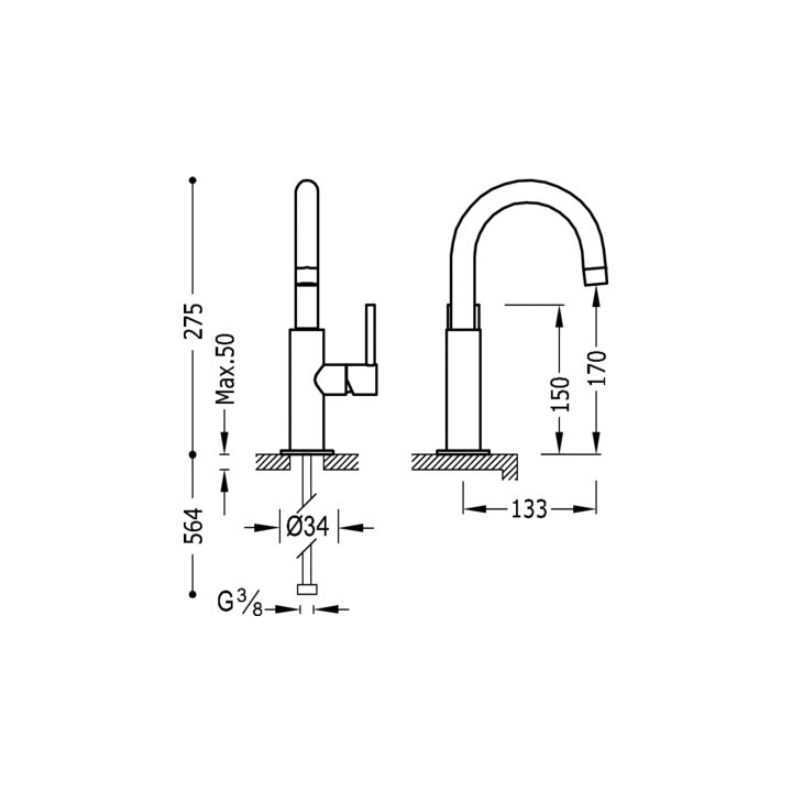Bateria umywalkowa  Study - Tres, wys. 27,5 cm z obrotową wylewką - sanitbuy.pl