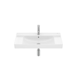 Umywalka ścienna prostokątna Roca Ona Fineceramic, 80x46cm, z przelewem,  czarny mat