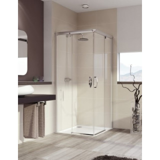 Kabina narożna Huppe Aura drzwi suwane 80x80 cm, wys. 190 cm, profil srebrny mat, szkło przeźroczyste