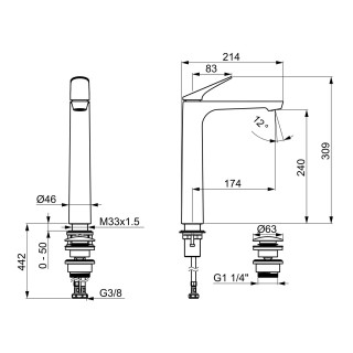 Bateria umywalkowa HansaGenesis, stojąca, jednouchwytowa - chrom