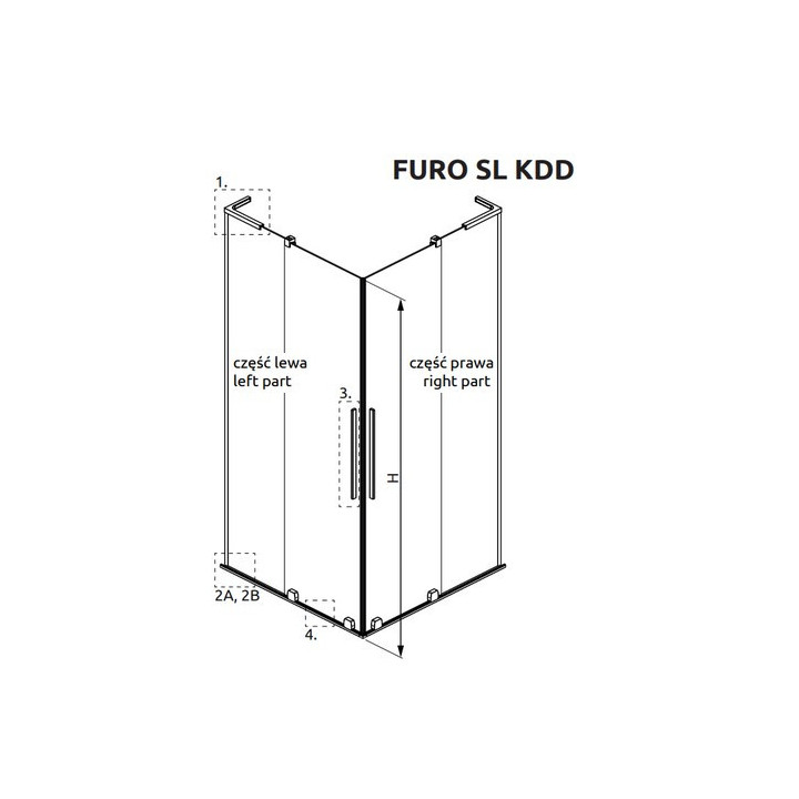 Kabina Radaway Furo SL KDD 80, profil chrom połysk, szkło przejrzyste, część lewa
