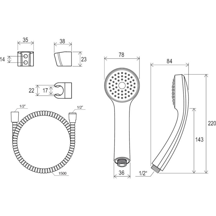 Zestaw prysznicowy Ravak 902.00 zawierający wąż, płaską słuchawkę i wspornik - chrom