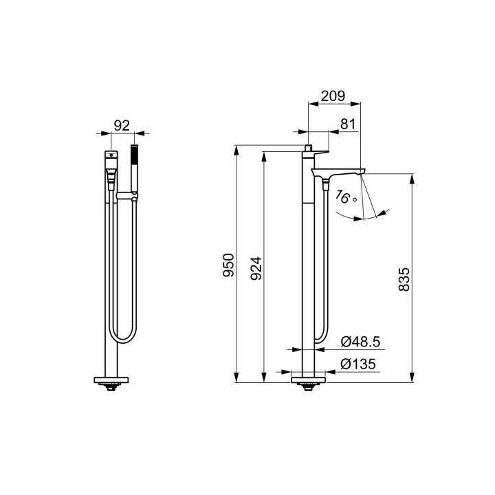 Bateria umywalkowa HansaGenesis z bocznym uchwytem mieszacza, stojąca, jednouchwytowa - chrom